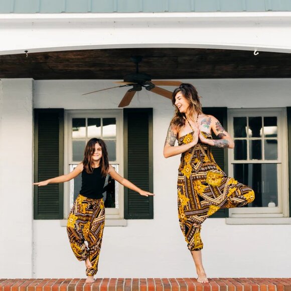 Kids Jakarta Harem Pant Unisex Drawstring Elastic Waist Travel Boho Pocket Pants - Picture 4 of 16